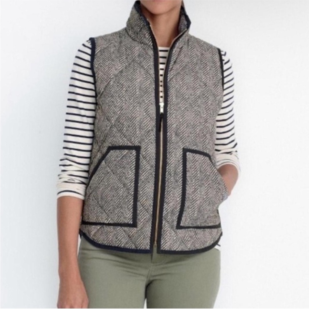 J. Crew Puffer Down Herringbone Vest Black XS Quilted